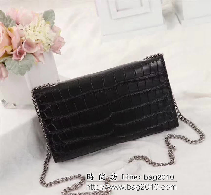 YSL聖羅蘭 經典銀扣 鱷魚紋牛皮 時尚流蘇包 311225 YAS1355